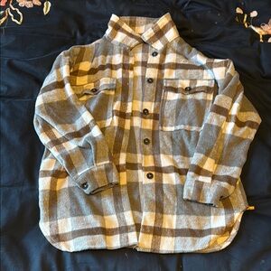 Women's Plaid Button Down Shirt in Gray and Brown